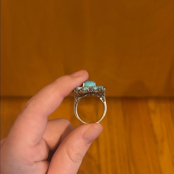 Sterling Turquoise, Iolite and White Zircon Ring Size 9 - Picture 8 of 8